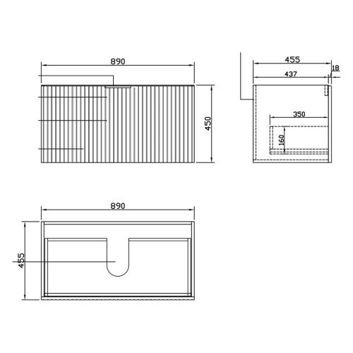 NORDI 900MM WALL HUNG FLUTED OAK VANITY | SINGLE DRAWER
