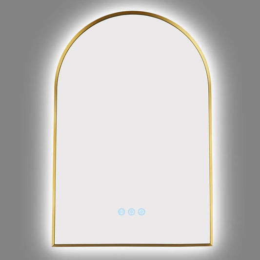 600x900MM BRUSHED GOLD METAL FRAME ARCHED BACKLIT LED MIRROR WITH MOTION SENSOR | DEFOGGER | 3 COLOURS LIGHTS