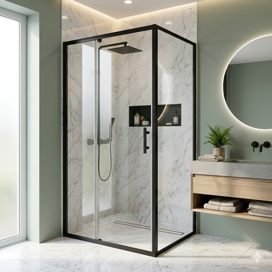1000X1000MM SQUARE SHOWER GLASS ONLY - MATTE BLACK