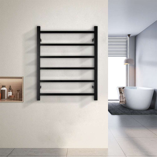 6 BAR SQUARE HEATED TOWEL RAIL 800H*600W*120D- MATTE BLACK - The Tile Collection™