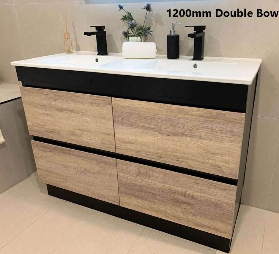 1200MM POLO BLACK AND LIGHT OAK FREESTANDING VANITY DOUBLE BASIN - The Tile Collection™