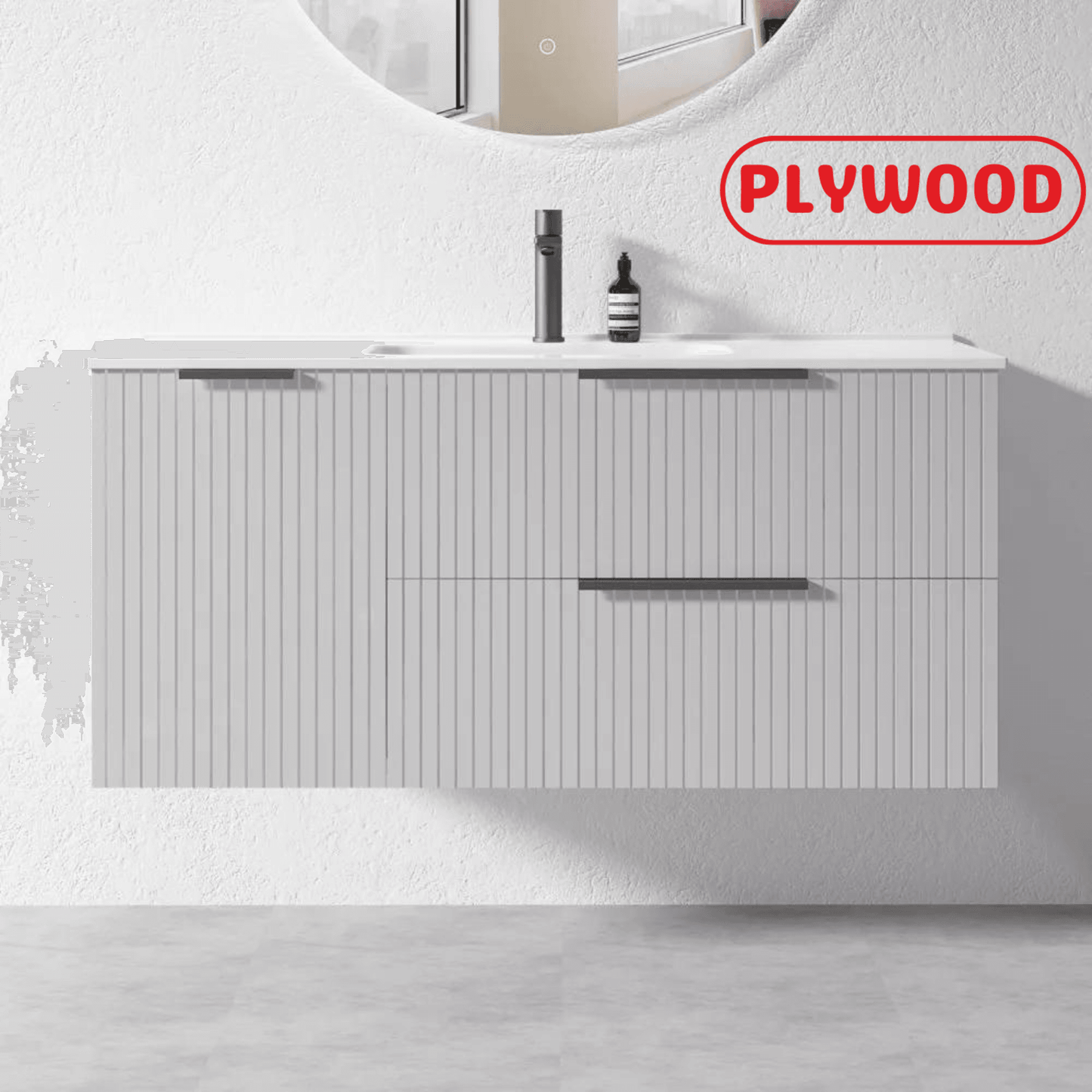 1200MM FLUTED GREY WALL HUNG PLYWOOD VANITY- SINGLE BASIN - The Tile Collection™