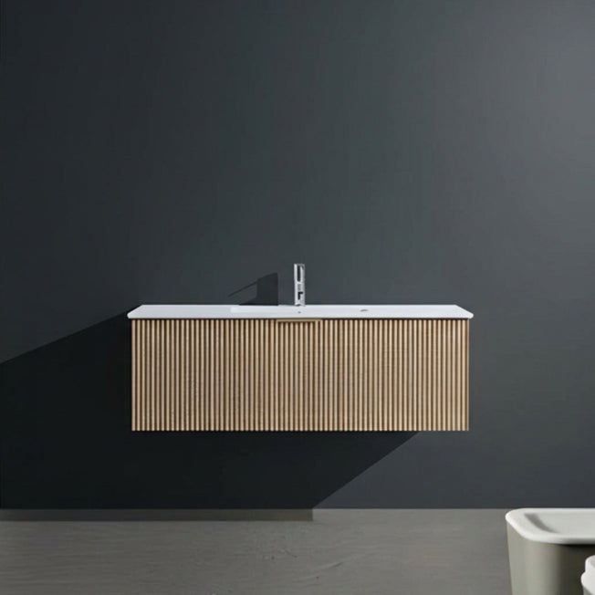 MR120 FLUTED 1200MM WALL HUNG VANITY WITH SINGLE DRAWER- LIGHT OAK