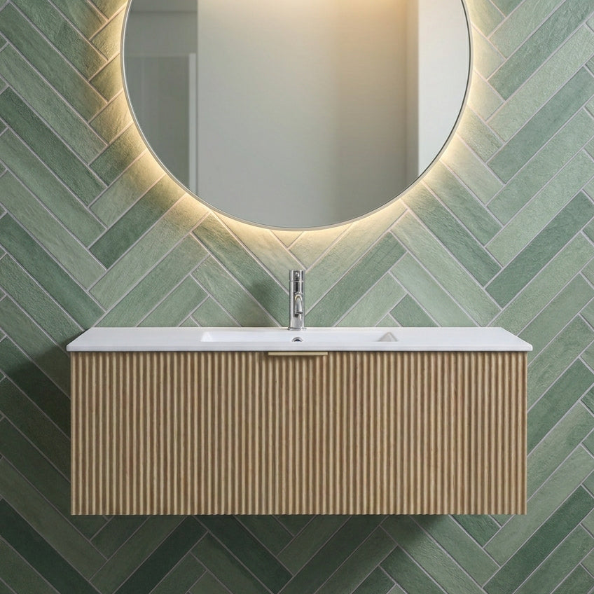 MR120 FLUTED 1200MM WALL HUNG VANITY WITH SINGLE DRAWER- LIGHT OAK