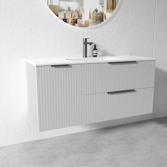 1200MM FLUTED GREY WALL HUNG PLYWOOD VANITY- SINGLE BASIN - The Tile Collection™