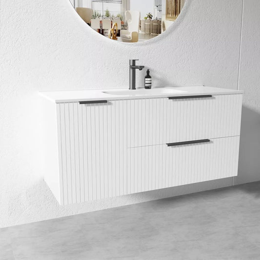 WHITE WALL HUNG VANITY | 1200MM | FLUTED | PLYWOOD | SINGLE BASIN - The Tile Collection™
