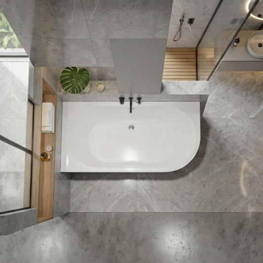 1400mm white acrylic left corner freestanding bath back to wall design