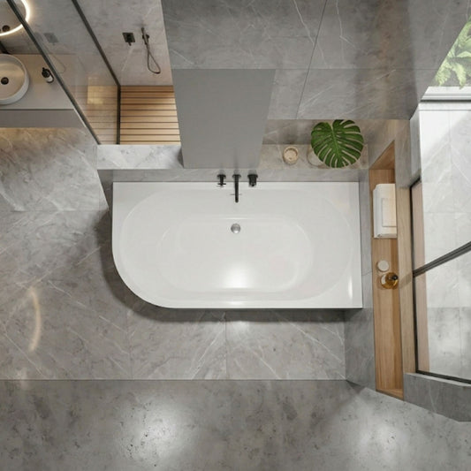 1400mm white acrylic right corner freestanding bath back to wall design