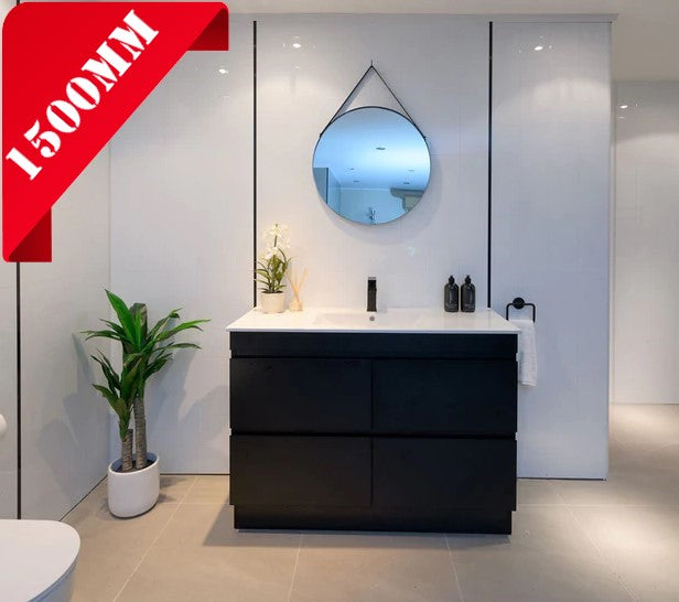 1500MM POLO DARK OAK PLYWOOD FLOORSTANDING VANITY DOUBLE BASIN - The Tile Collection™