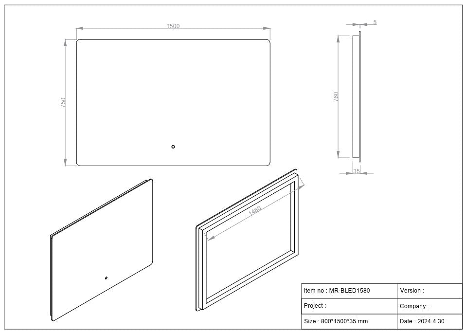 1500X800MM BIANCA BACKLIT BATHROOM LED MIRROR