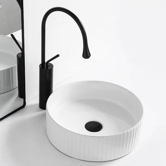 360MM ROUND FLUTED CERAMIC BASIN - GLOSS WHITE (ABOVE-COUNTER )