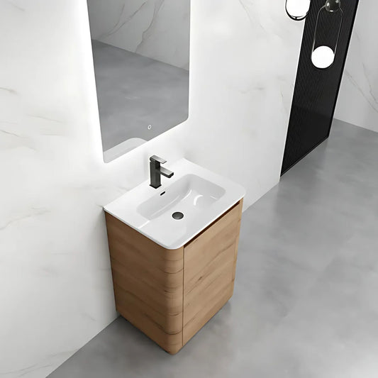 Curved Bathroom Vanity 600mm | Honey Oak