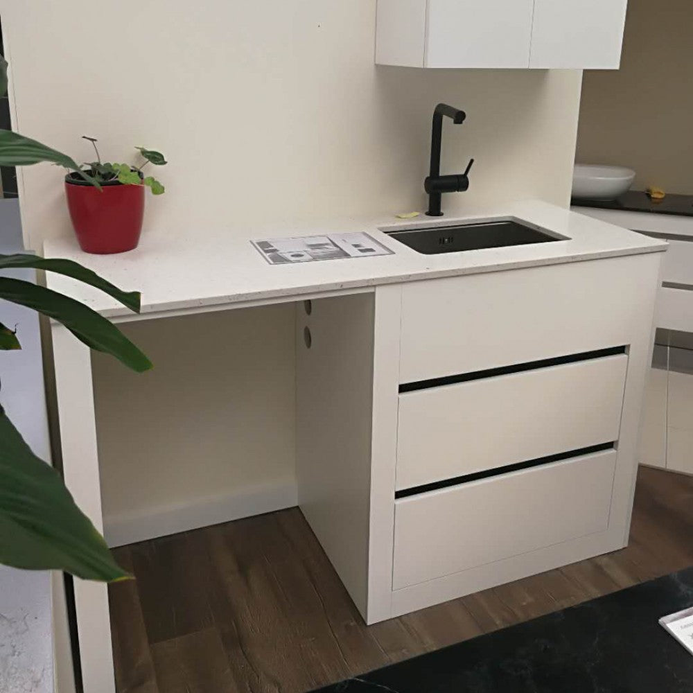 1300MM WHITE PLYWOOD LAUNDRY STATION | STONE BENCHTOP | STAINLESS STEEL SINK - The Tile Collection™
