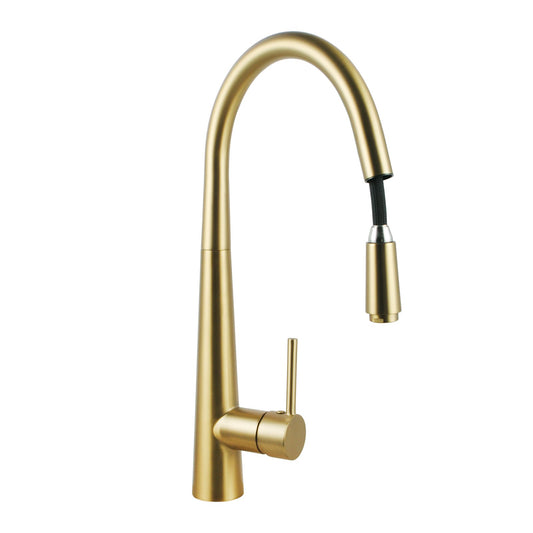CHASE ROUND PULLOUT KITCHEN SINK MIXER - BRUSHED BRASS - The Tile Collection™