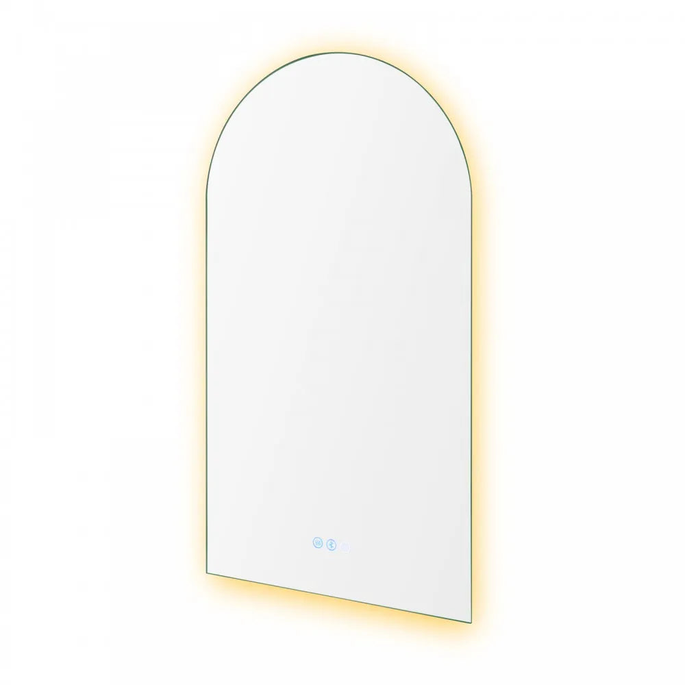 900x500MM ARCH BACKLIT LED MIRROR WITH BLUETOOTH SPEAKER | DEFOGGER | 3 COLOURS LIGHTS - The Tile Collection™