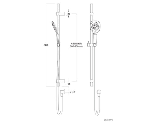 ELEMENTI SPLASH PLUS SQUARE / ION SLIDE SHOWER 3 FCT - GUN METAL - The Tile Collection™
