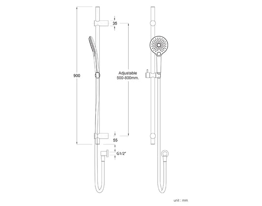 ELEMENTI SPLASH PLUS ROUND SLIDE SHOWER 900MM 3 FCT - GUN METAL - The Tile Collection™
