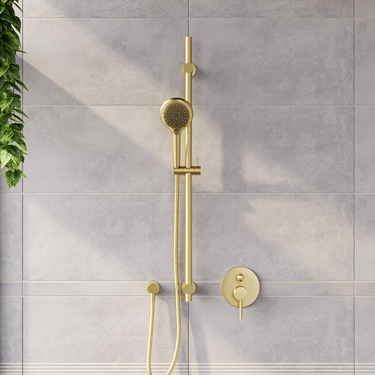 ELEMENTI SPLASH PLUS ROUND SLIDE SHOWER 900MM 3 FCT - BRUSHED BRASS - The Tile Collection™