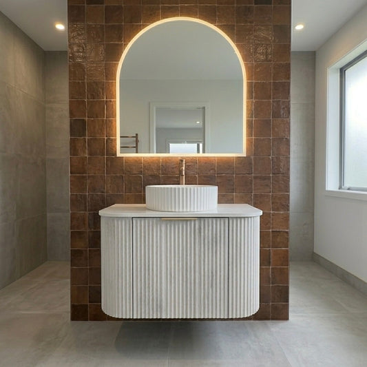 750MM CURVED FLUTED WALL HUNG VANITY | ASH GREY