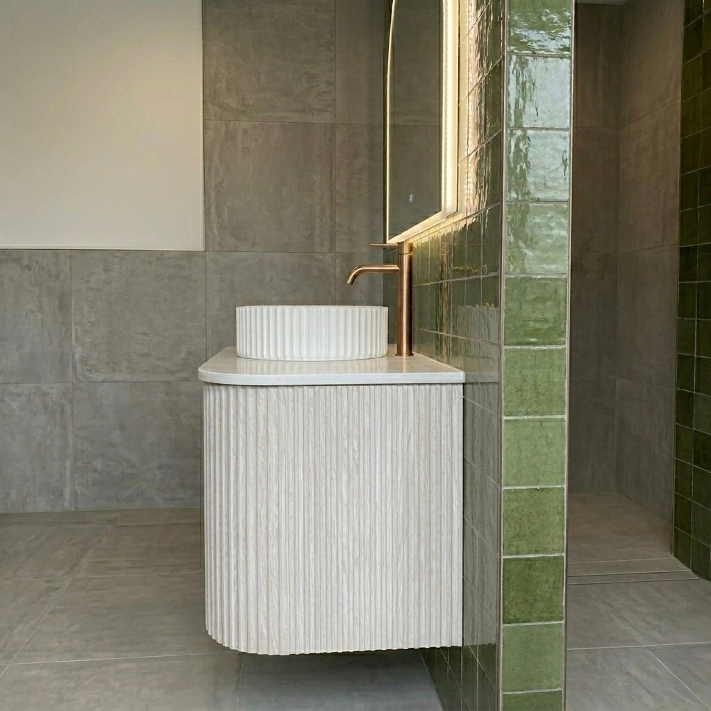 750MM CURVED FLUTED WALL HUNG VANITY | ASH GREY