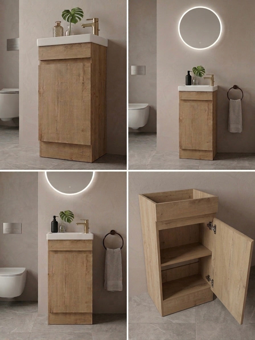 400MM BROOK FLOORSTANDING VANITY | HONEY OAK WITH CERAMIC TOP