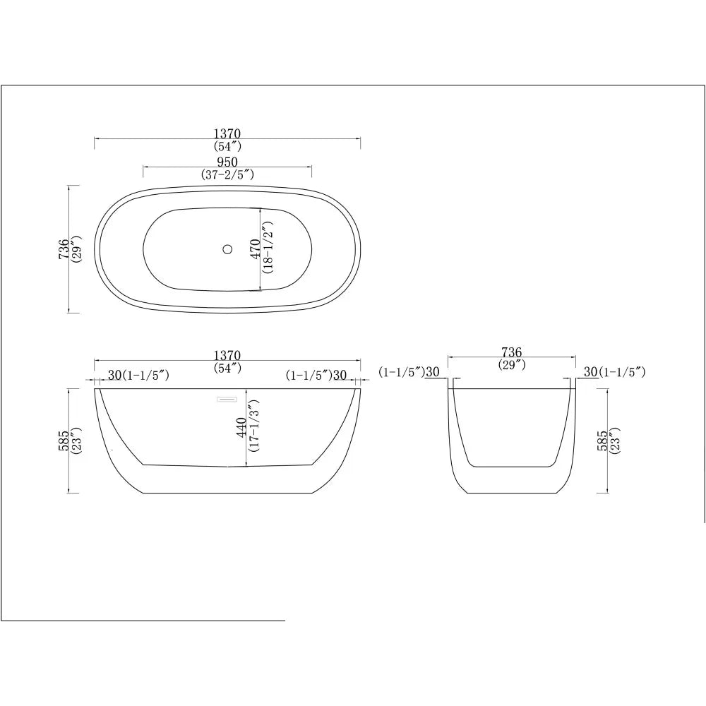 1370MM OVAL FREESTANDING BATH - WHITE (ONLINE ONLY)