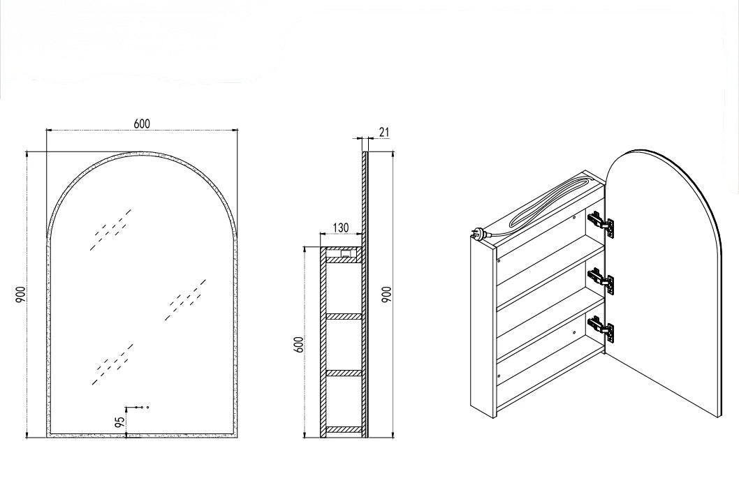 CLEARANCE ARCH LED MIRROR CABINET DN| IR WAVE SENSOR | 3-COLOUR LIGHT | DEMISTER | MATTE WHITE