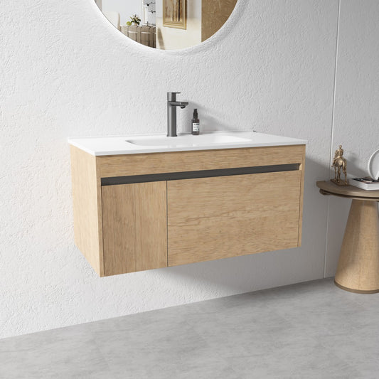 HONEY OAK WALL HUNG VANITY | 900MM | BC13 - The Tile Collection™