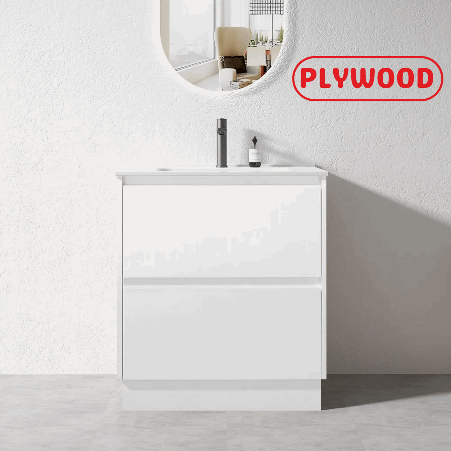 750MM POLO GLOSS WHITE PLYWOOD FREESTANDING VANITY WITH CERAMIC TOP - The Tile Collection™