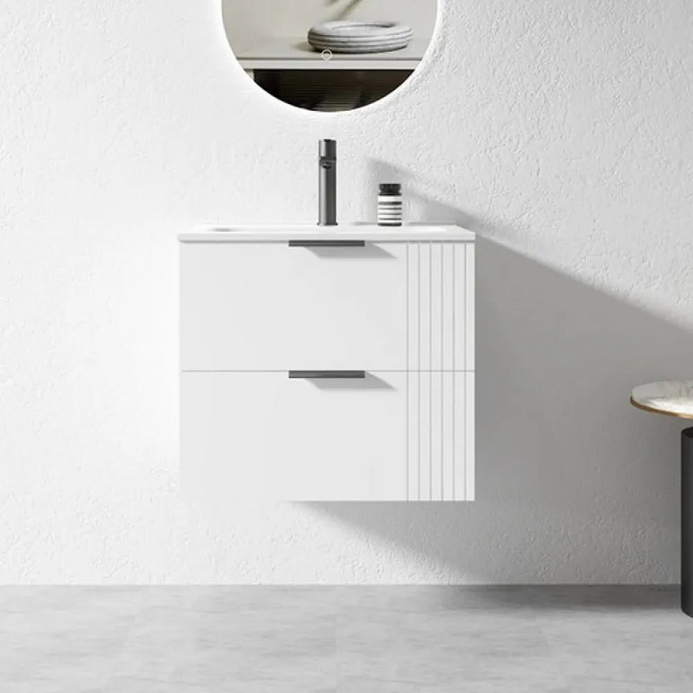 600mm white wall hung bathroom vanity – modern floating design