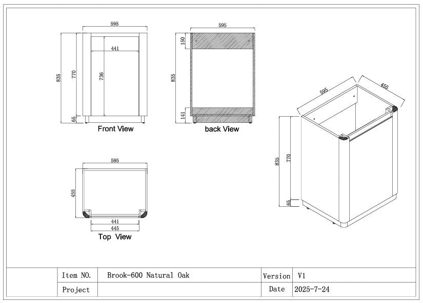 600MM BROOK CURVED FLOORSTANDING VANITY | HONEY OAK