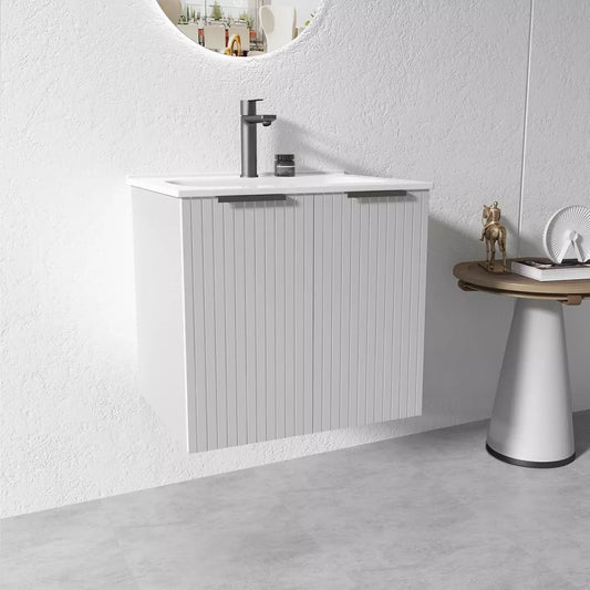 GREY WALL HUNG VANITY | 600MM | FLUTED | PLYWOOD - The Tile Collection™