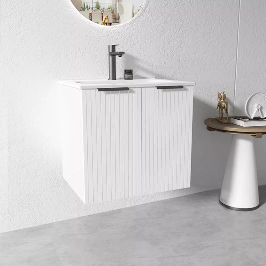 WHITE WALL HUNG VANITY | 600MM | FLUTED | PLYWOOD - The Tile Collection™