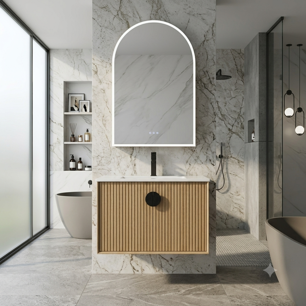 EVELYN 750MM FLUTED WALL HUNG BATHROOM VANITY WITH CERAMIC BASIN