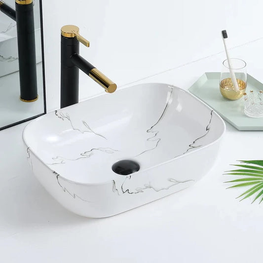 GLOSS WHITE MARBLE LOOK CERAMIC ART BASIN - The Tile Collection™