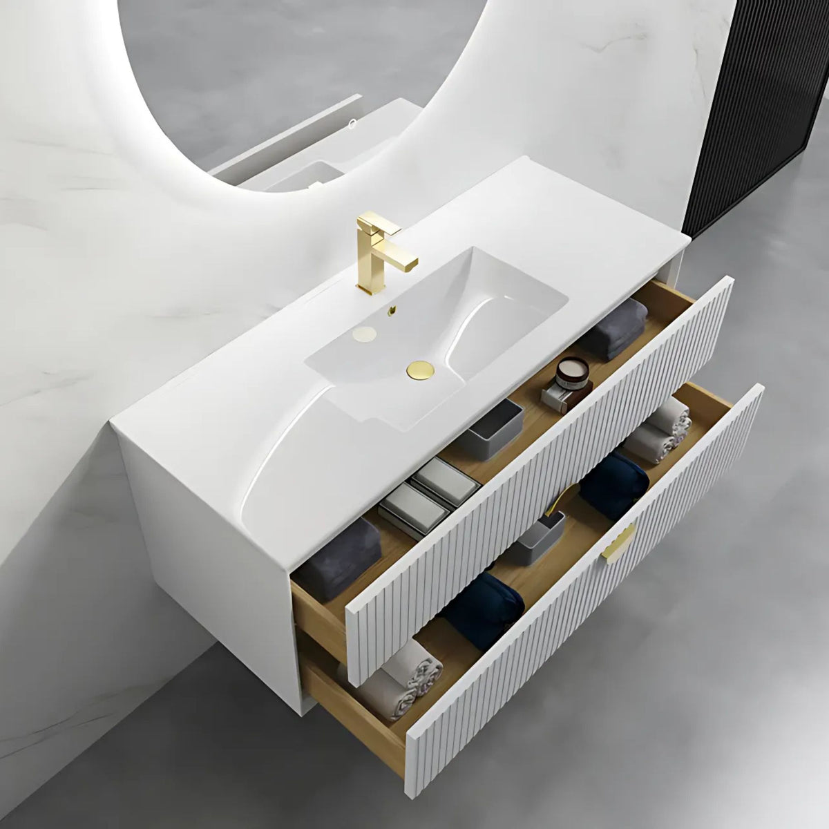 EL120 FLUTED 1200MM WALL HUNG VANITY | SINGLE BASIN | WHITE