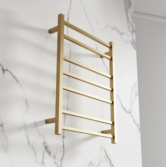 7 BAR SQUARE HEATED TOWEL RAIL DN 800H*600W*120D- BRUSHED BRASS - The Tile Collection™