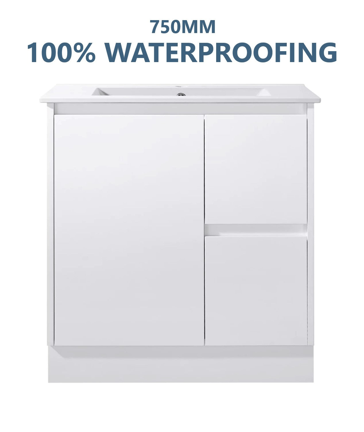 750MM GLOSS WHITE SLIM PVC 100% WATERPROOF FLOORSTANDING VANITY WITH CERAMIC TOP - The Tile Collection™