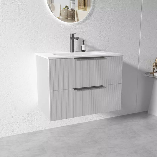 GREY WALL HUNG VANITY | 750MM | FLUTED | PLYWOOD - The Tile Collection™