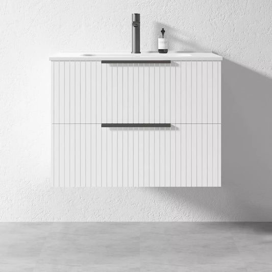 WHITE WALL HUNG VANITY | 750MM | FLUTED | PLYWOOD - The Tile Collection™