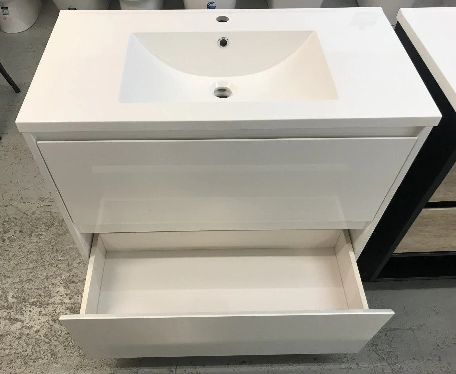 750MM POLO GLOSS WHITE PLYWOOD FREESTANDING VANITY WITH CERAMIC TOP - The Tile Collection™