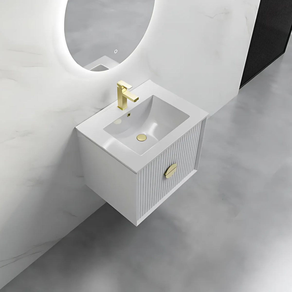 EL60 FLUTED 600MM WALL HUNG VANITY - WHITE