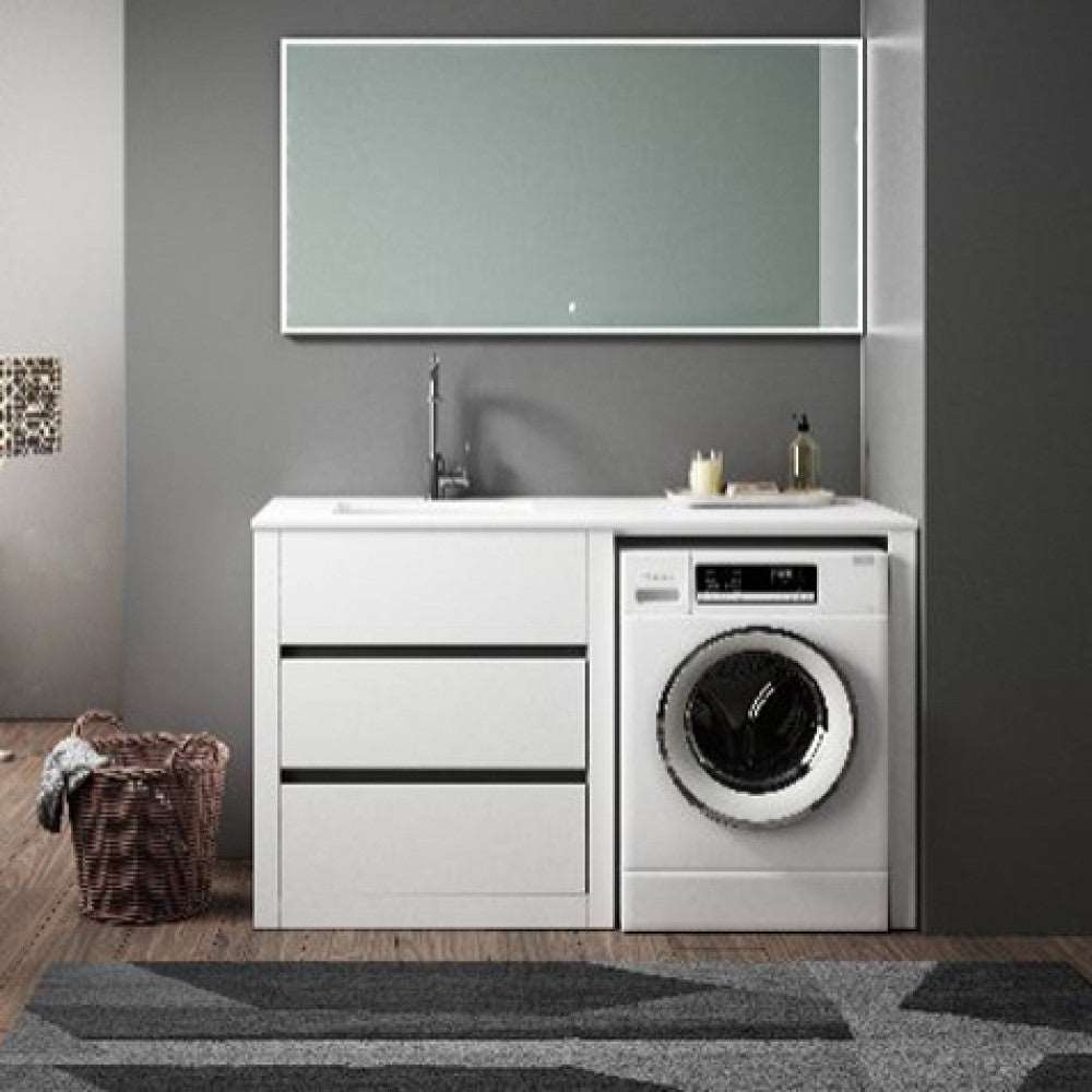 1300MM WHITE PLYWOOD LAUNDRY STATION | STONE BENCHTOP | STAINLESS STEEL SINK - The Tile Collection™
