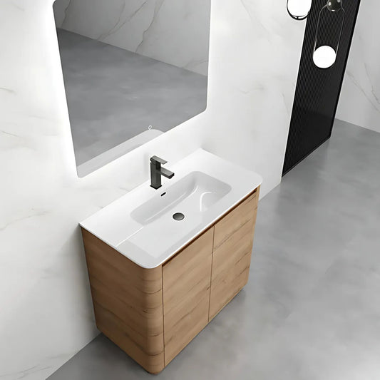 900MM BROOK CURVED FLOORSTANDING VANITY | HONEY OAK