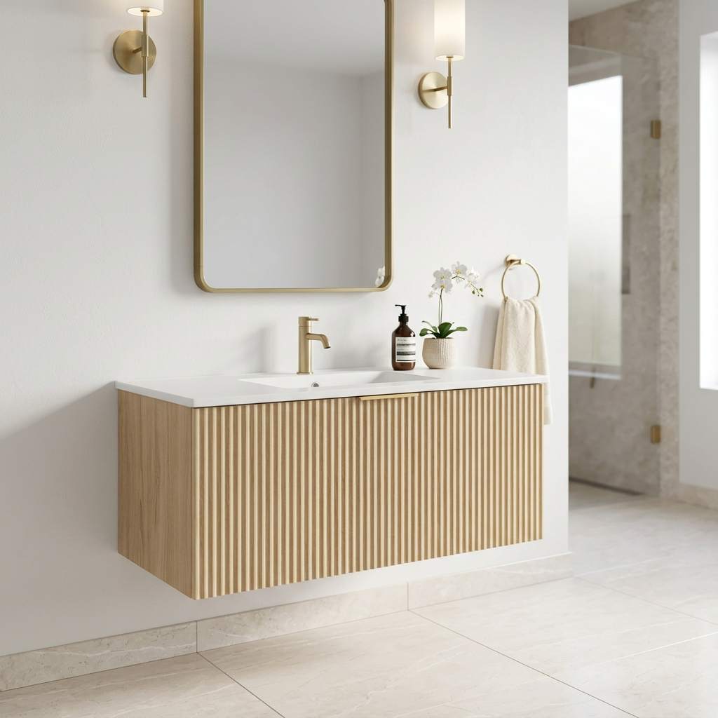 MR90 FLUTED 900MM WALL HUNG VANITY WITH SINGLE DRAWER- LIGHT OAK