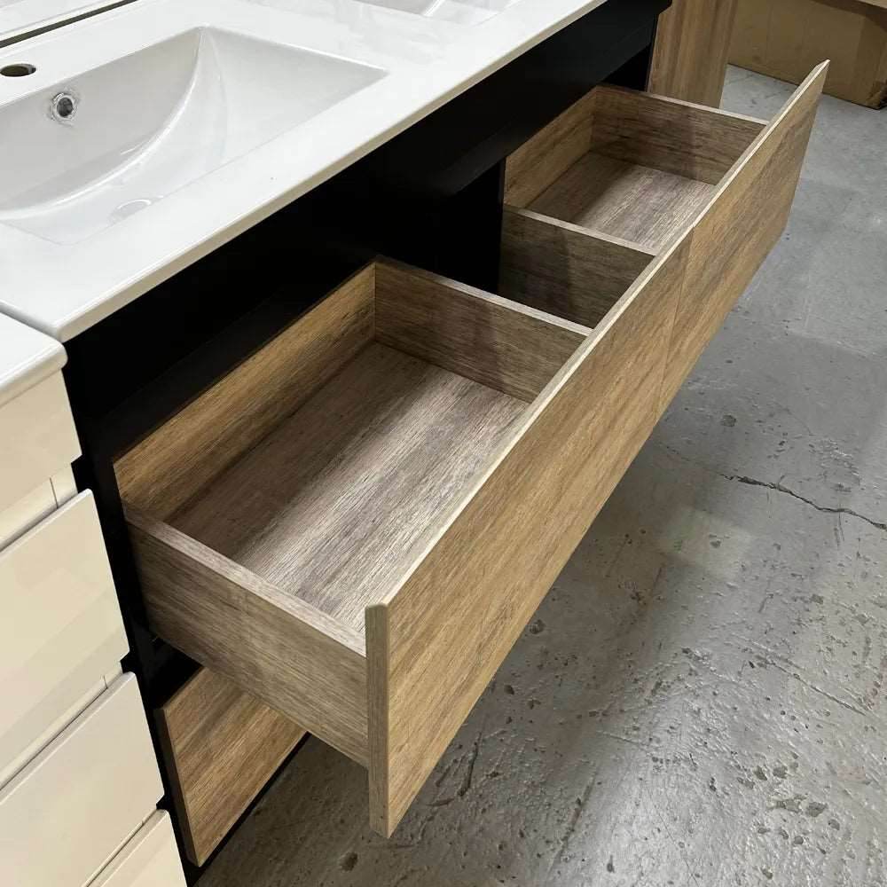 1200MM POLO BLACK AND LIGHT OAK FREESTANDING VANITY DOUBLE BASIN - The Tile Collection™