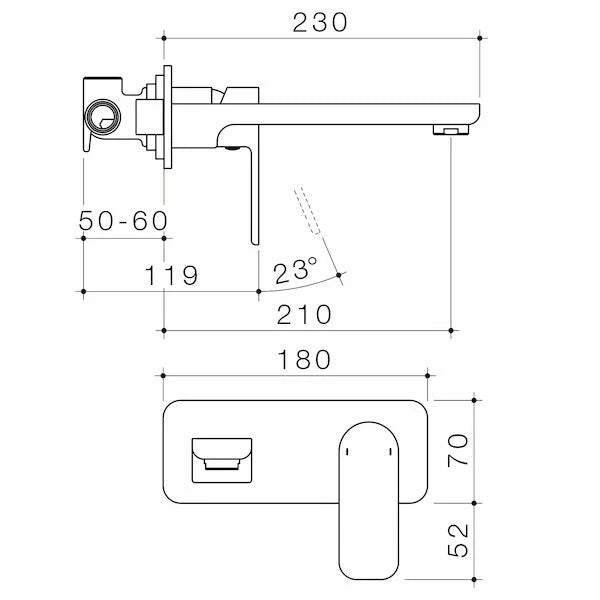 Caroma Luna® Wall Basin/Bath Mixer Dimensions