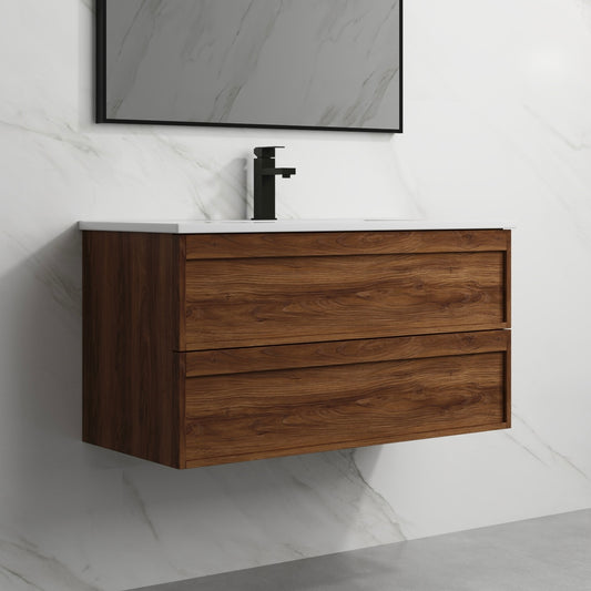 ASPEN WALNUT WALL HUNG VANITY 900MM | 2 DRAWERS, PLYWOOD FLOATING VANITY NZ