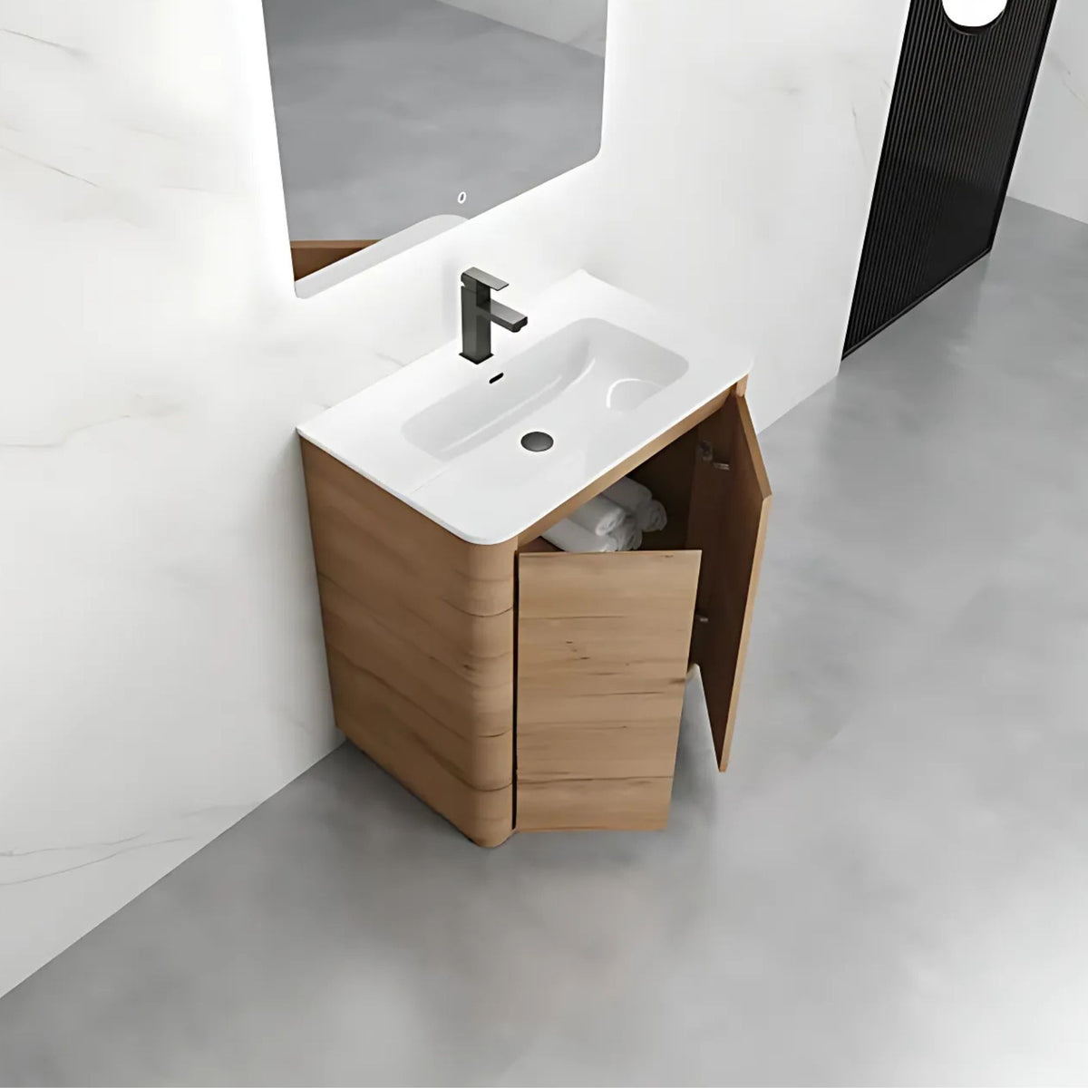 IRIS 750MM CURVED FLOORSTANDING VANITY | HONEY OAK