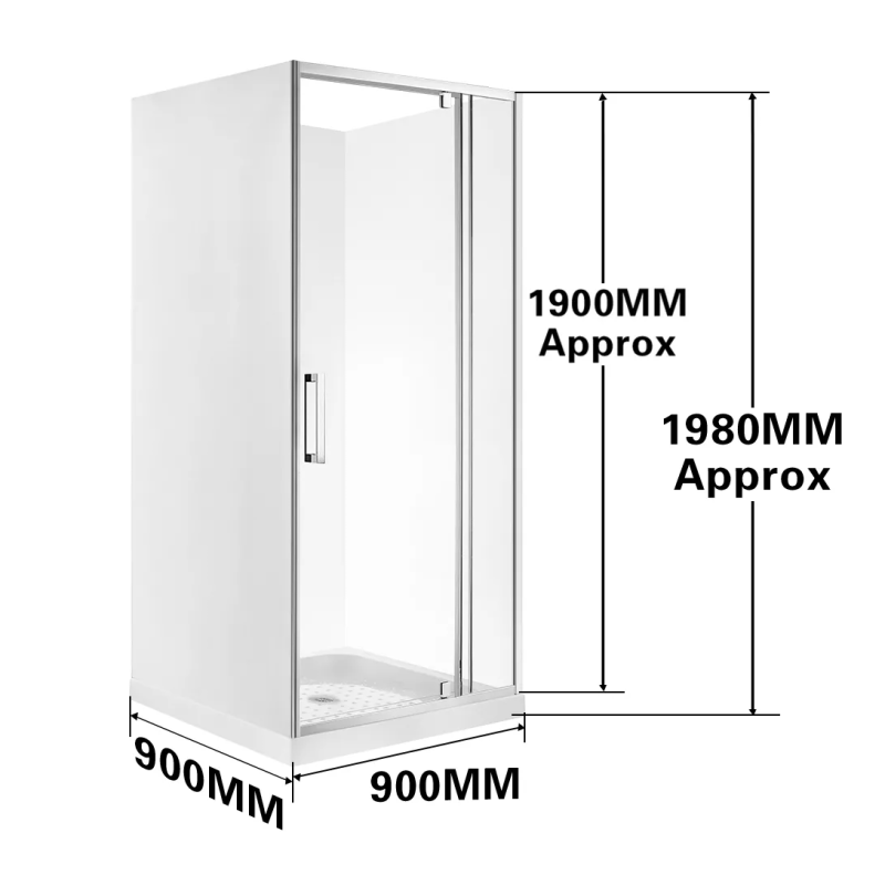 900x900x900MM ALCOVE 3 SIDED SHOWER ENCLOSURE WITH SWING DOOR - CHROME - The Tile Collection™